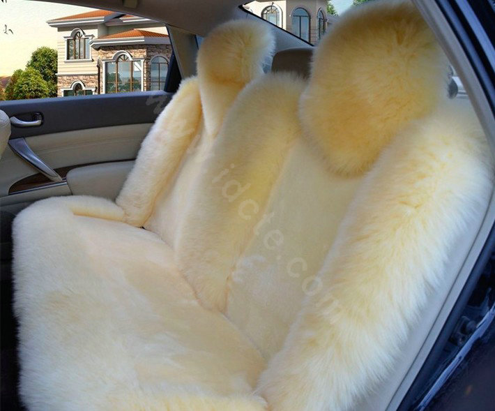 Universal Australia Genuine Sheepskin Car Seat Cover Sheep Wool Auto Cushion 4pcs Sets - Beige