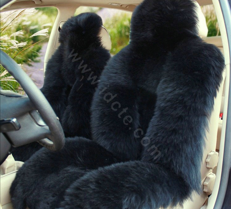 Universal Australia Genuine Sheepskin Car Seat Cover Sheep Wool Auto Cushion 4pcs Sets - Black