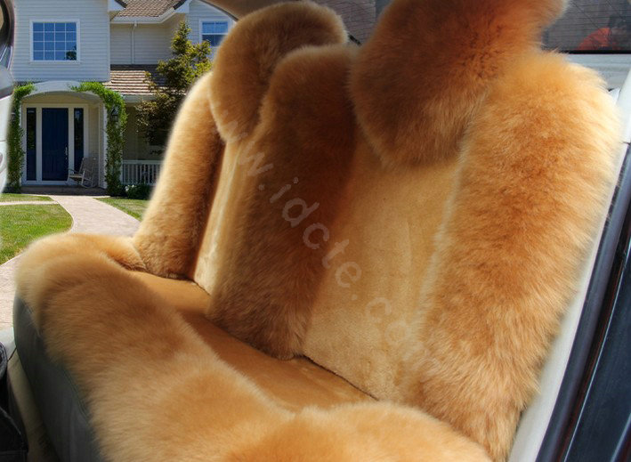 Universal Australia Genuine Sheepskin Car Seat Cover Sheep Wool Auto Cushion 4pcs Sets - Camel