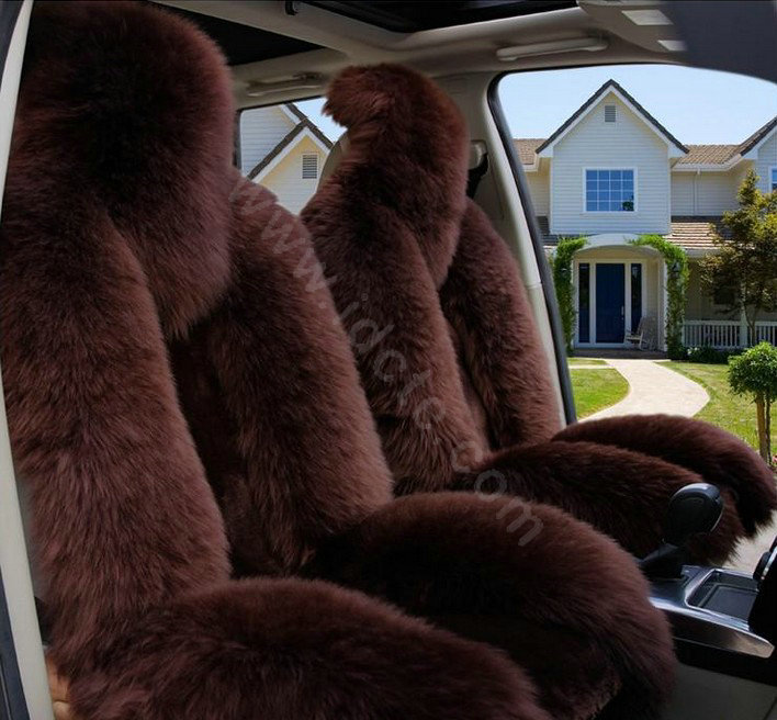 Universal Australia Genuine Sheepskin Car Seat Cover Sheep Wool Auto Cushion 4pcs Sets - Coffee