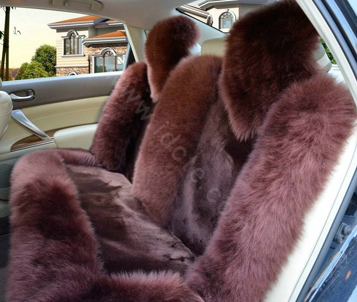 Universal Australia Genuine Sheepskin Car Seat Cover Sheep Wool Auto Cushion 4pcs Sets - Coffee