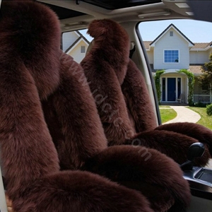 Universal Australia Genuine Sheepskin Car Seat Cover Sheep Wool Auto Cushion 4pcs Sets - Coffee