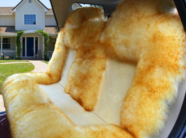 Universal Australia Genuine Sheepskin Car Seat Cover Sheep Wool Auto Cushion 4pcs Sets - Golden