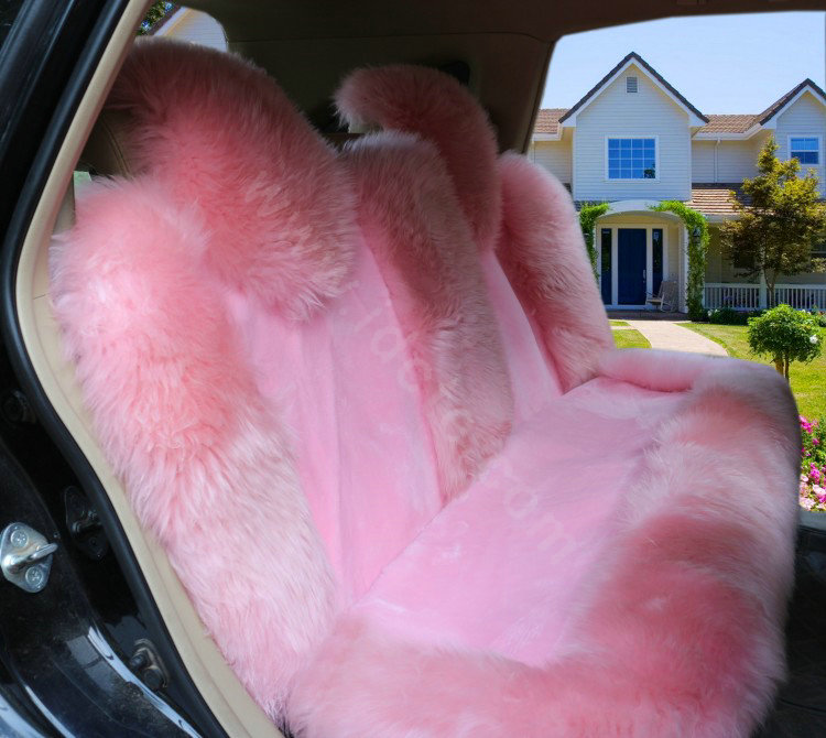 Universal Australia Genuine Sheepskin Car Seat Cover Sheep Wool Auto Cushion 4pcs Sets - Pink