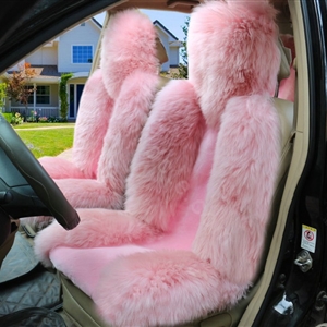 Universal Australia Genuine Sheepskin Car Seat Cover Sheep Wool Auto Cushion 4pcs Sets - Pink