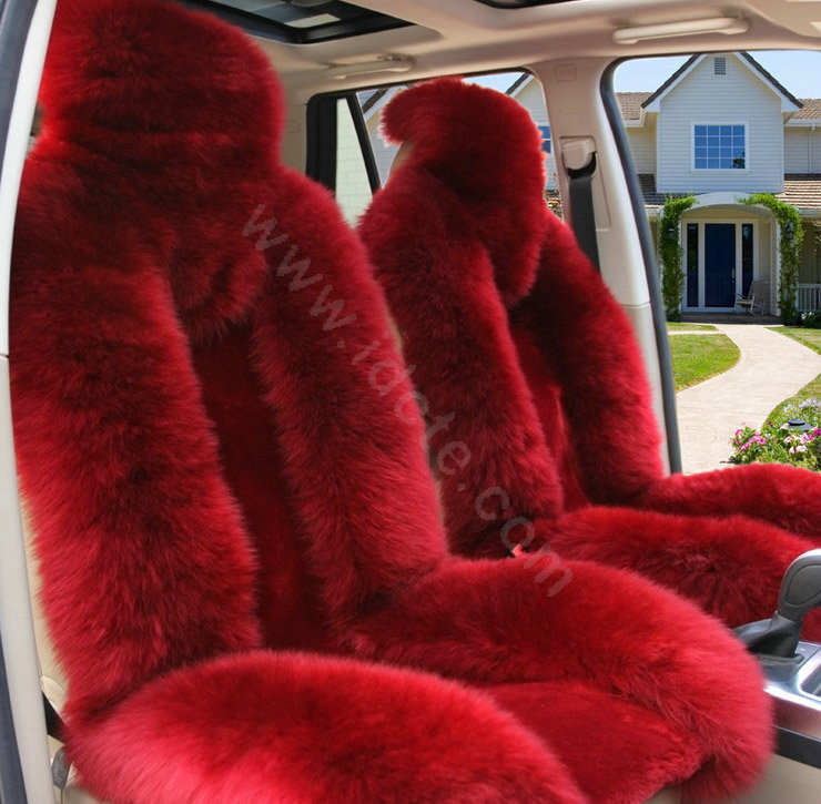 Universal Australia Genuine Sheepskin Car Seat Cover Sheep Wool Auto Cushion 4pcs Sets - Wine Red