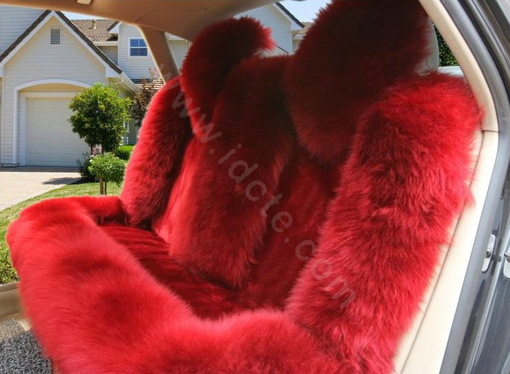 Universal Australia Genuine Sheepskin Car Seat Cover Sheep Wool Auto Cushion 4pcs Sets - Wine Red
