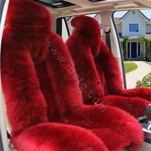 Universal Australia Genuine Sheepskin Car Seat Cover Sheep Wool Auto Cushion 4pcs Sets - Wine Red
