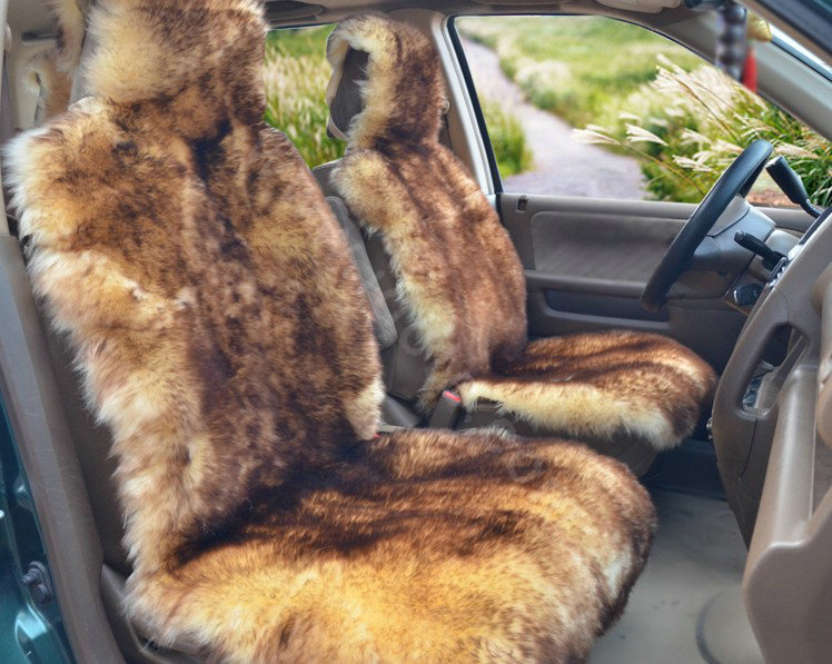 Universal Australia Real Sheepskin Car Seat Cover Sheep Wool Auto Cushion 4pcs Sets - Coffee
