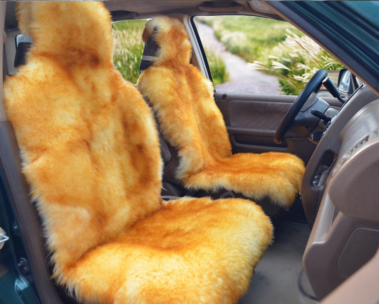 Universal Australia Real Sheepskin Car Seat Cover Sheep Wool Auto Cushion 4pcs Sets - Golden