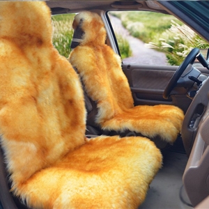 Universal Australia Real Sheepskin Car Seat Cover Sheep Wool Auto Cushion 4pcs Sets - Golden