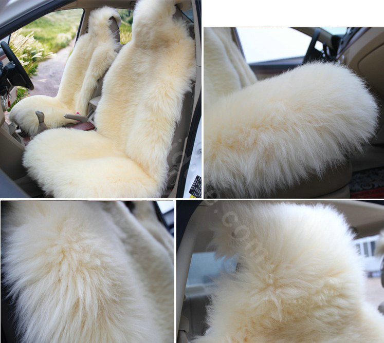 Universal Australia Real Sheepskin Car Seat Cover Sheep Wool Auto Cushion 4pcs Sets - White