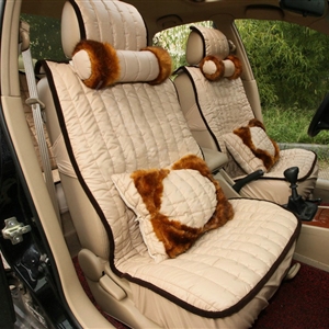 Universal Imitation Sheepskin Car Seat Cover Sheep Wool Leather Auto Cushion 8pcs Sets - Beige