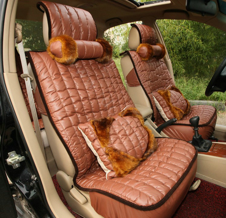 Universal Imitation Sheepskin Car Seat Cover Sheep Wool Leather Auto Cushion 8pcs Sets - Brown