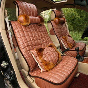 Universal Imitation Sheepskin Car Seat Cover Sheep Wool Leather Auto Cushion 8pcs Sets - Brown