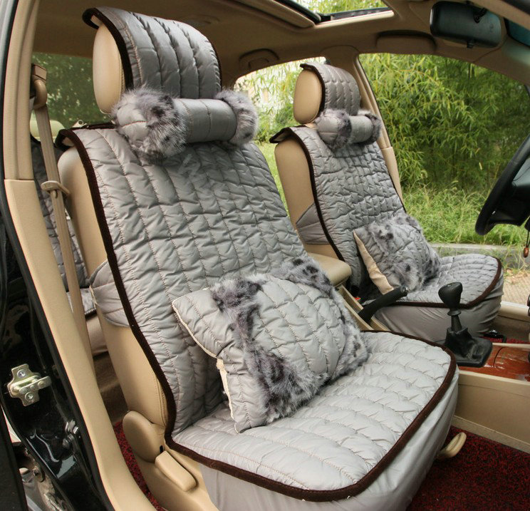 Universal Imitation Sheepskin Car Seat Cover Sheep Wool Leather Auto Cushion 8pcs Sets - Grey