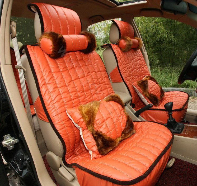 Universal Imitation Sheepskin Car Seat Cover Sheep Wool Leather Auto Cushion 8pcs Sets - Orange