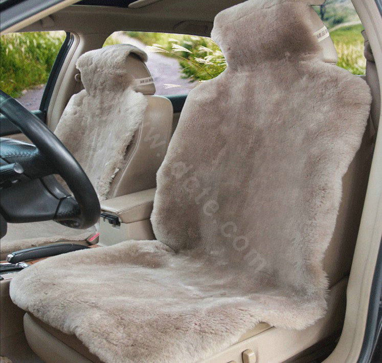 Universal KQ02 Australia Real Sheepskin Car Seat Cover Sheep Wool Auto Cushion 4pcs Sets - Bean Paste