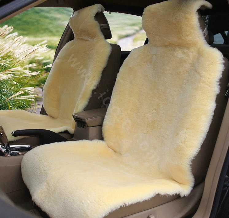 Universal KQ02 Australia Real Sheepskin Car Seat Cover Sheep Wool Auto Cushion 4pcs Sets - Beige