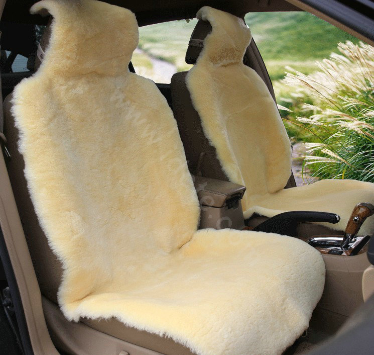 Universal KQ02 Australia Real Sheepskin Car Seat Cover Sheep Wool Auto Cushion 4pcs Sets - Beige