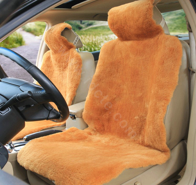 Universal KQ02 Australia Real Sheepskin Car Seat Cover Sheep Wool Auto Cushion 4pcs Sets - Camel