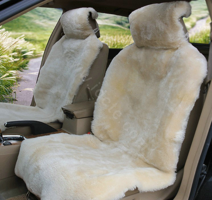 Universal KQ02 Australia Real Sheepskin Car Seat Cover Sheep Wool Auto Cushion 4pcs Sets - Ivory