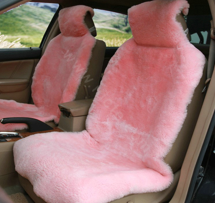 Universal KQ02 Australia Real Sheepskin Car Seat Cover Sheep Wool Auto Cushion 4pcs Sets - Pink