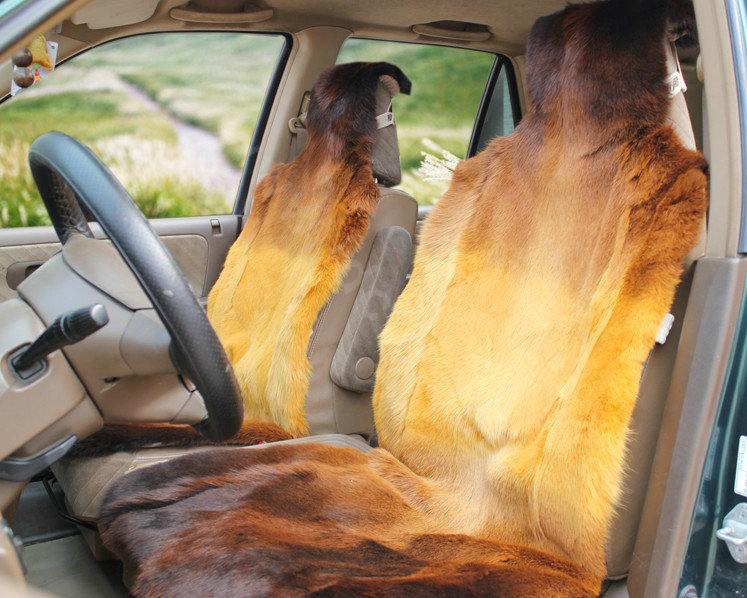 Universal KQ03 Australia Genuine Sheepskin Car Seat Cover Sheep Wool Auto Cushion 4pcs Sets - Camel