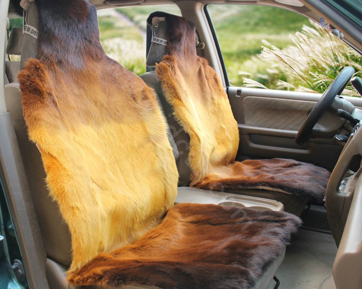 Universal KQ03 Australia Genuine Sheepskin Car Seat Cover Sheep Wool Auto Cushion 4pcs Sets - Camel