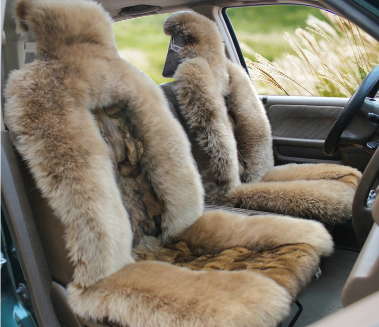 Universal KQ04 Australia Genuine Sheepskin Car Seat Cover Sheep Wool Auto Cushion 4pcs Sets - Brown
