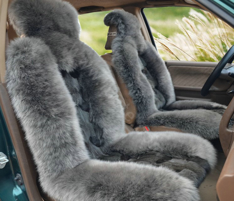 Universal KQ04 Australia Genuine Sheepskin Car Seat Cover Sheep Wool Auto Cushion 4pcs Sets - Grey