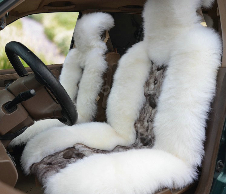 Universal KQ04 Australia Genuine Sheepskin Car Seat Cover Sheep Wool Auto Cushion 4pcs Sets - White