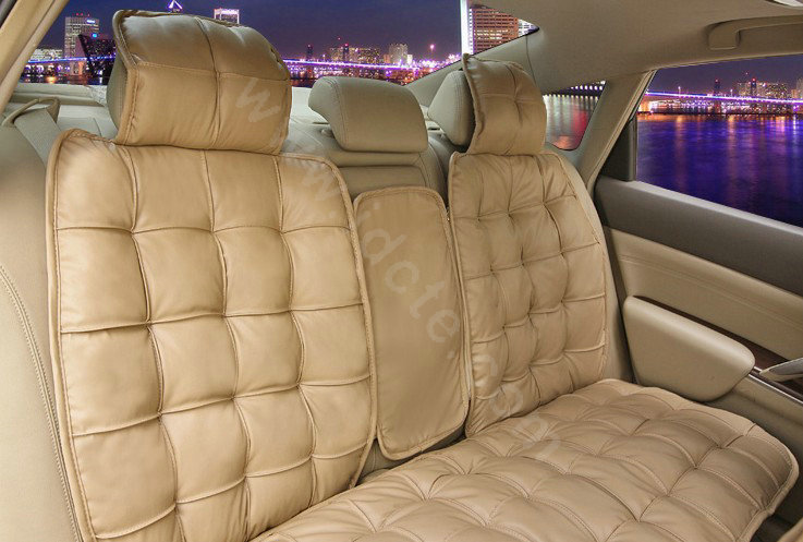 Universal Real Sheepskin Car Seat Cover Leather Wool Auto Cushion 4pcs Sets - Beige