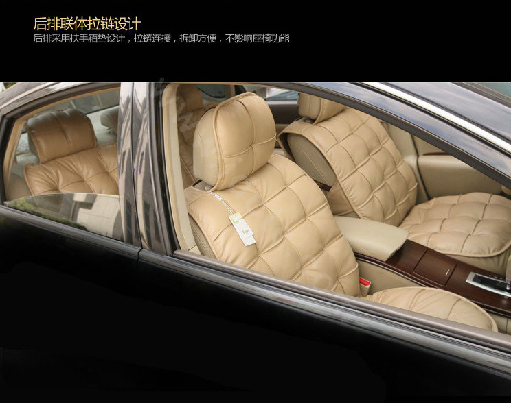 Universal Real Sheepskin Car Seat Cover Leather Wool Auto Cushion 4pcs Sets - Beige