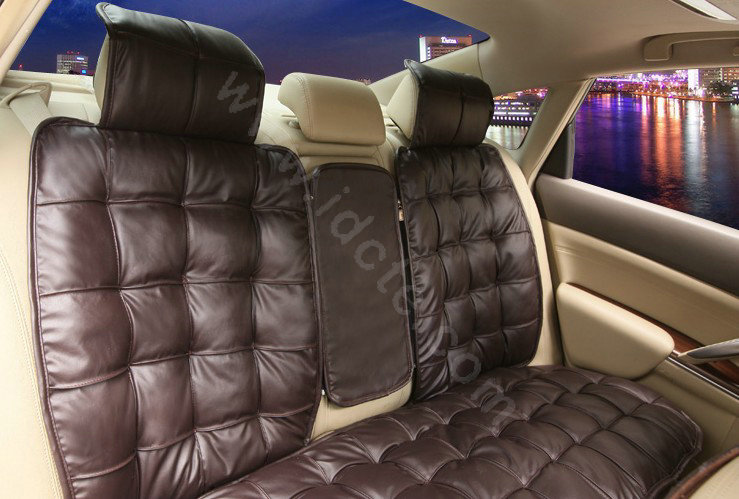 Universal Real Sheepskin Car Seat Cover Leather Wool Auto Cushion 4pcs Sets - Coffee