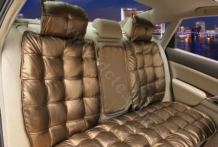 Universal Real Sheepskin Car Seat Cover Leather Wool Auto Cushion 4pcs Sets - Golden