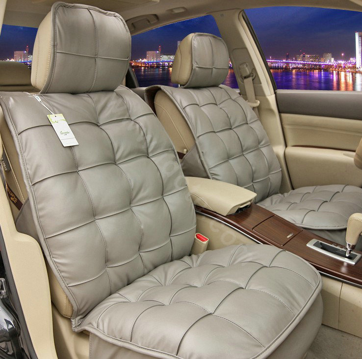 Universal Real Sheepskin Car Seat Cover Leather Wool Auto Cushion 4pcs Sets - Grey