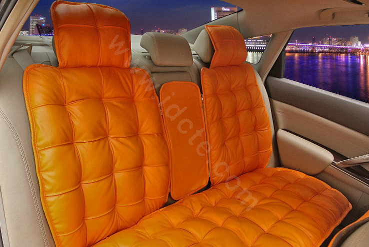 Universal Real Sheepskin Car Seat Cover Leather Wool Auto Cushion 4pcs Sets - Orange