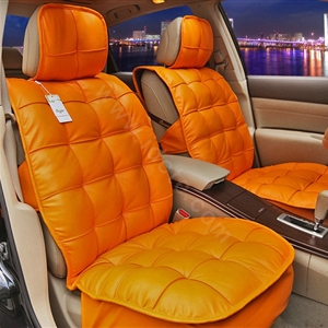 Universal Real Sheepskin Car Seat Cover Leather Wool Auto Cushion 4pcs Sets - Orange