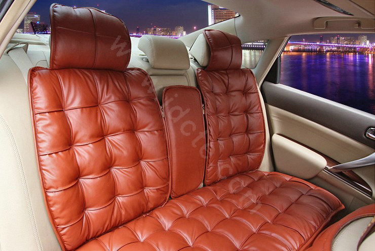 Universal Real Sheepskin Car Seat Cover Leather Wool Auto Cushion 4pcs Sets - Red