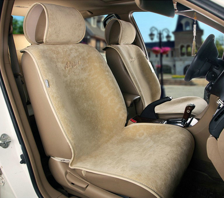 Universal Summer Ice Velvet Plush Car Seat Cover Auto Cushion 11pcs Sets - Beige