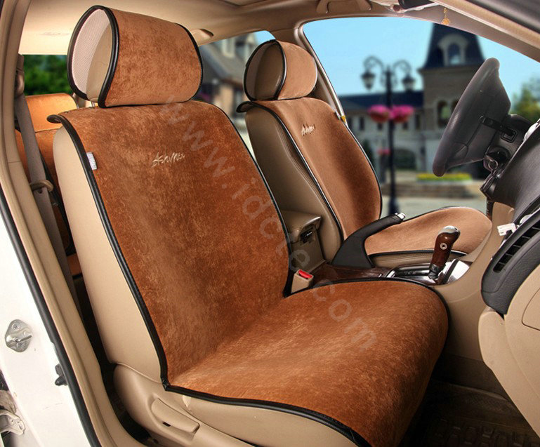 Universal Summer Ice Velvet Plush Car Seat Cover Auto Cushion 11pcs Sets - Brown