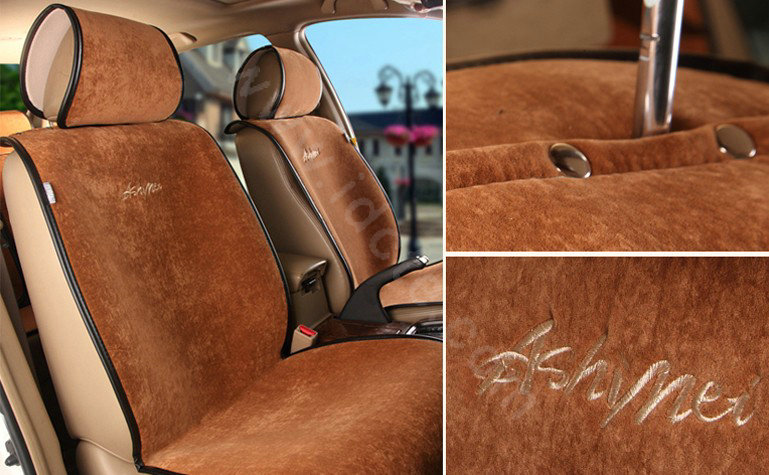 Universal Summer Ice Velvet Plush Car Seat Cover Auto Cushion 11pcs Sets - Brown