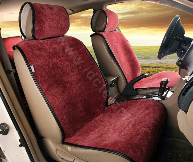 Universal Summer Ice Velvet Plush Car Seat Cover Auto Cushion 11pcs Sets - Red