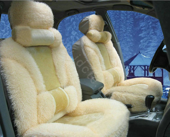 Universal Synthetic Sheepskin Car Seat Cover Sheep Wool Auto Cushion 6pcs Sets - Beige