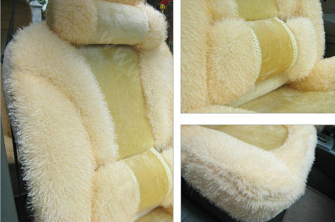 Universal Synthetic Sheepskin Car Seat Cover Sheep Wool Auto Cushion 6pcs Sets - Beige