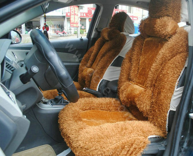 Universal Synthetic Sheepskin Car Seat Cover Sheep Wool Auto Cushion 6pcs Sets - Brown