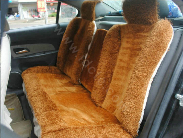 Universal Synthetic Sheepskin Car Seat Cover Sheep Wool Auto Cushion 6pcs Sets - Brown