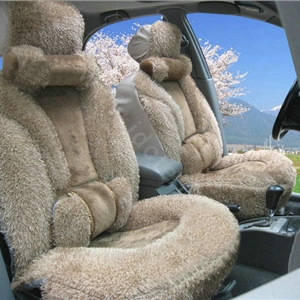 Universal Synthetic Sheepskin Car Seat Cover Sheep Wool Auto Cushion 6pcs Sets - Coffee
