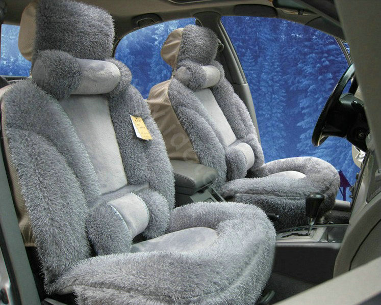 Universal Synthetic Sheepskin Car Seat Cover Sheep Wool Auto Cushion 6pcs Sets - Grey